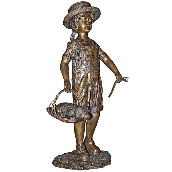 Design Toscano Hatti With Her Puppy, Girl With Dog Cast Bronze Garden Statue - PN6060