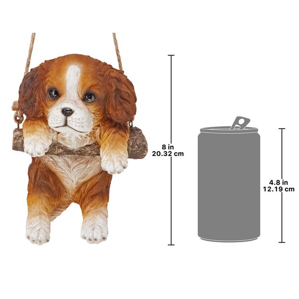 Design Toscano Brown Cavalier Puppy on a Perch Hanging Dog Sculpture - JQ114251