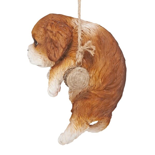 Design Toscano Brown Cavalier Puppy on a Perch Hanging Dog Sculpture - JQ114251