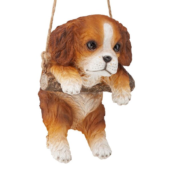 Design Toscano Brown Cavalier Puppy on a Perch Hanging Dog Sculpture - JQ114251