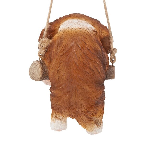 Design Toscano Brown Cavalier Puppy on a Perch Hanging Dog Sculpture - JQ114251