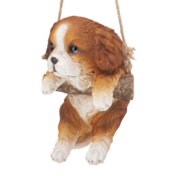 Design Toscano Brown Cavalier Puppy on a Perch Hanging Dog Sculpture - JQ114251