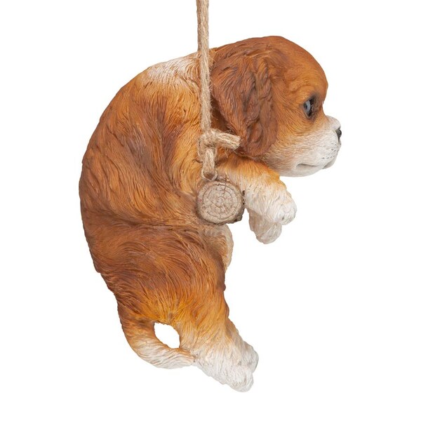 Design Toscano Brown Cavalier Puppy on a Perch Hanging Dog Sculpture - JQ114251