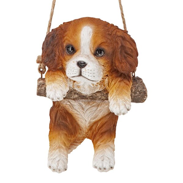 Design Toscano Brown Cavalier Puppy on a Perch Hanging Dog Sculpture - JQ114251