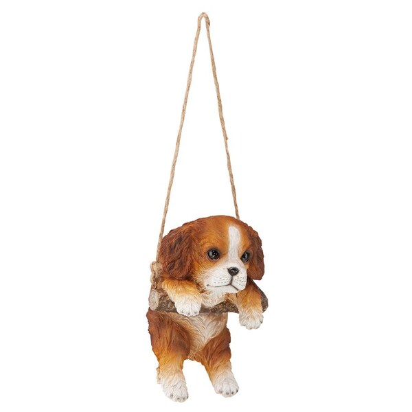 Design Toscano Brown Cavalier Puppy on a Perch Hanging Dog Sculpture - JQ114251