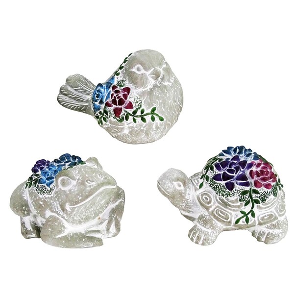 Lawnitator 3 in.  Cement Mini Floral Animal Statue, Multi Color, 18pk - LA1679901