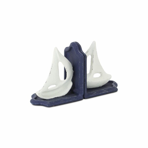 Homeroots 5 in. Cast Iron Boat Bookends Sculpture, Blue, 2PK - 483279
