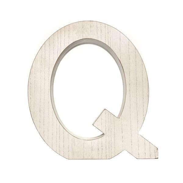 Homeroots 16 in. Distressed Wooden Initial Letter Q Sculpture, White Wash - 478369