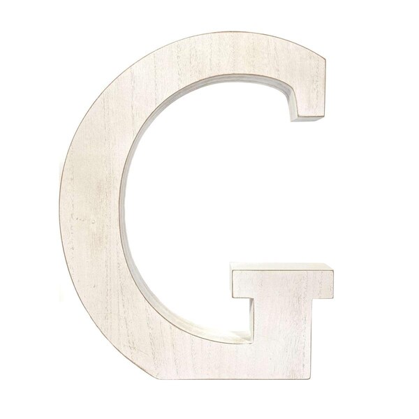 Homeroots 16 in. Distressed Wooden Initial Letter G Sculpture, White Wash - 478359