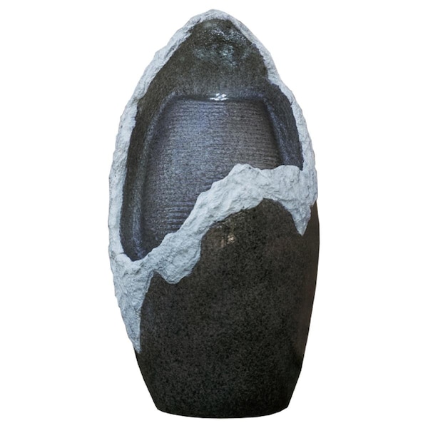 Xbrand Round Broken EggShell Waterfall Fountain w/LED Light, Indoor Outdoor Dcor, 27 Inch Tall, Grey - GE2715FTNA