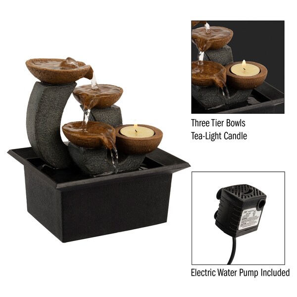 Pure Garden 3-Tier Tabletop Water Fountain, Black - 50-LG5067