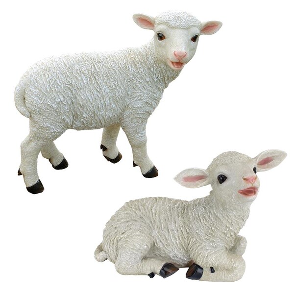 Design Toscano Yorkshire Lamb Garden Statues: Sitting Lamb & Standing Lamb - QL957573