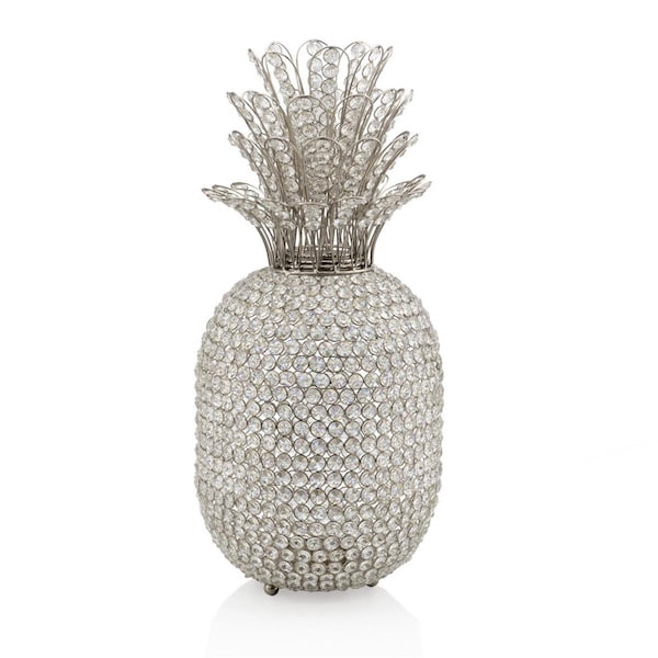 Homeroots 23 in. Glam Bling Faux Pineapple, Crystal & Silver - 480041