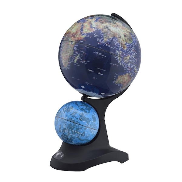 Homeroots 18 in. Black & Navy Polyresin Dual Globe, Blue & Black - 468308