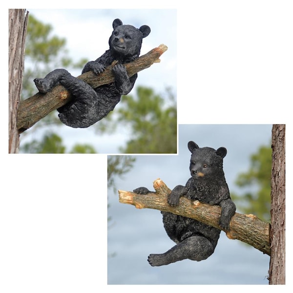 Design Toscano Up a Tree Hanging Black Bear Cub Statues: Climbing & Hanging Set - KY969868