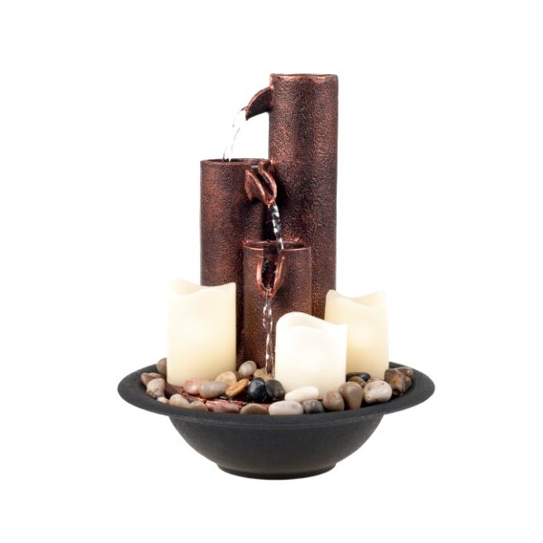 Nature Spring Indoor Water Fountain with LED Lights, Tiered Column Tabletop with Candles, Sound for Office / Home - 682091MAV