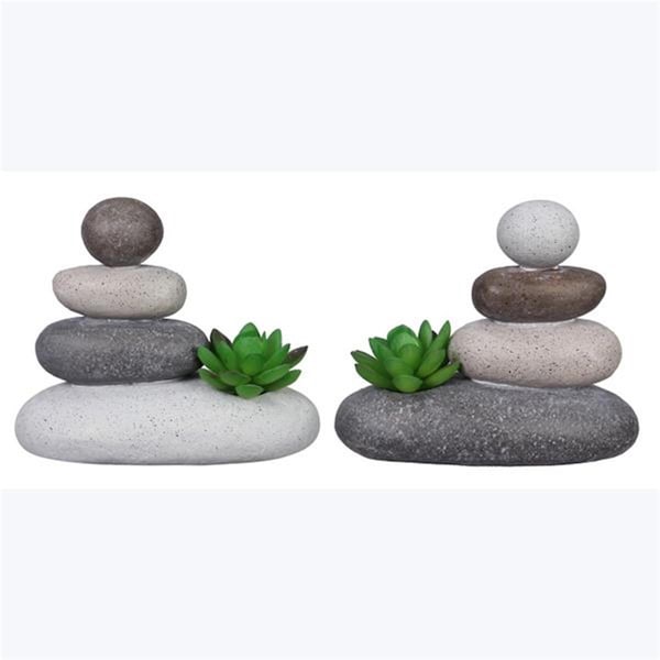 Patio Trasero Resin Zen Stacked Rocks Garden Decor with Succulent, Assorted Color - 2 Assorted - PA4267231