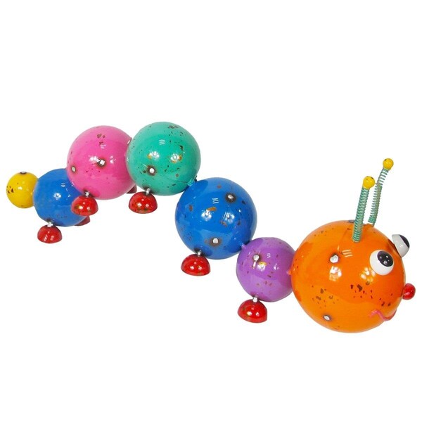 Continental Art Center Colorful Enameled Metal Tangerine Head Caterpillar Statue - 18006T