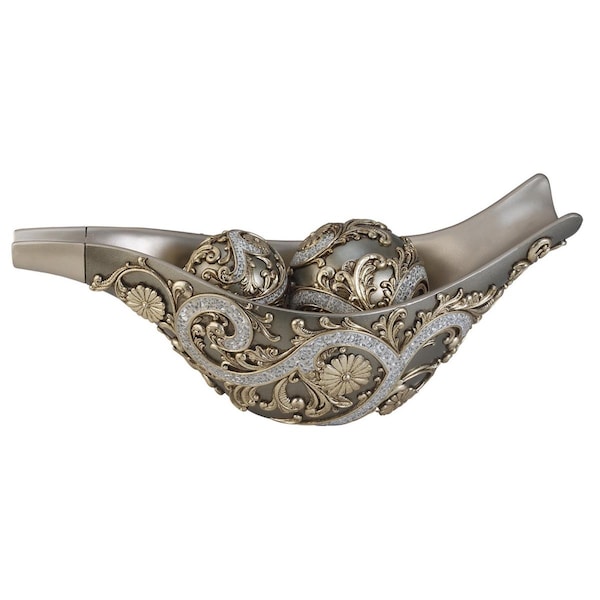 Palacedesigns 8 in. Polyresin Filigree Decorative Bowl with Orbs, Silver - PA3108874