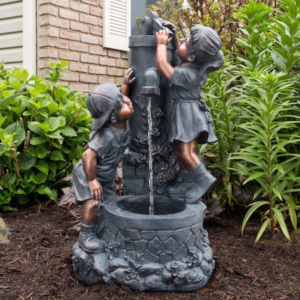 Pure Garden Boy and Girl Water Fountain, Bronze - 50-0002