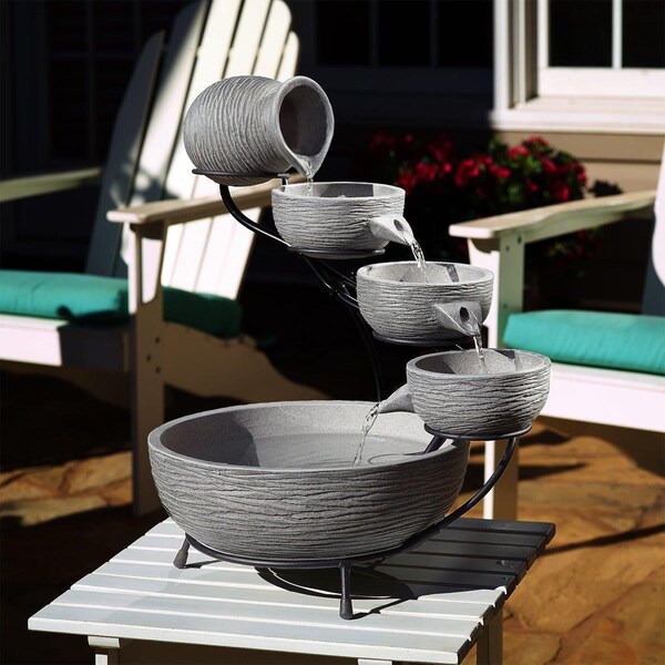 Smart Solar Oslo Solar Cascade Fountain - Dark Gray Cement - 23801M01