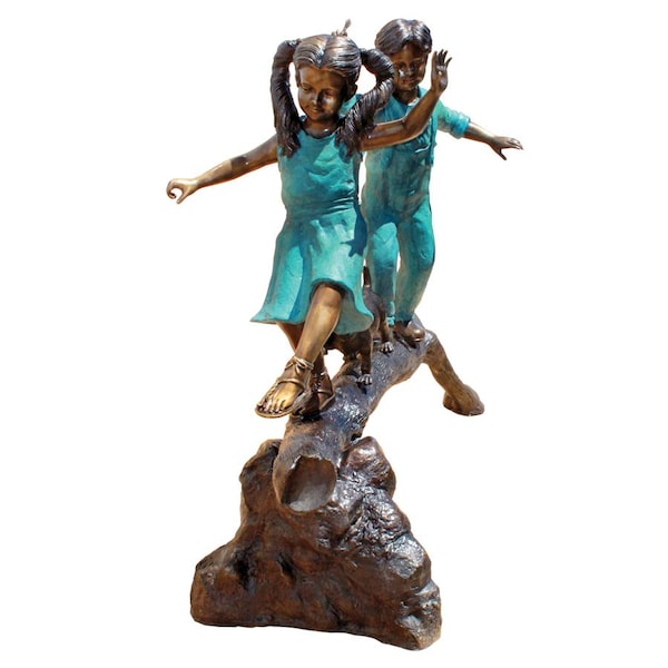 Design Toscano The Adventure, Boy and Girl on Log Cast Bronze Garden Statue - PN7064