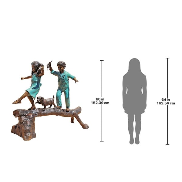 Design Toscano The Adventure, Boy and Girl on Log Cast Bronze Garden Statue - PN7064