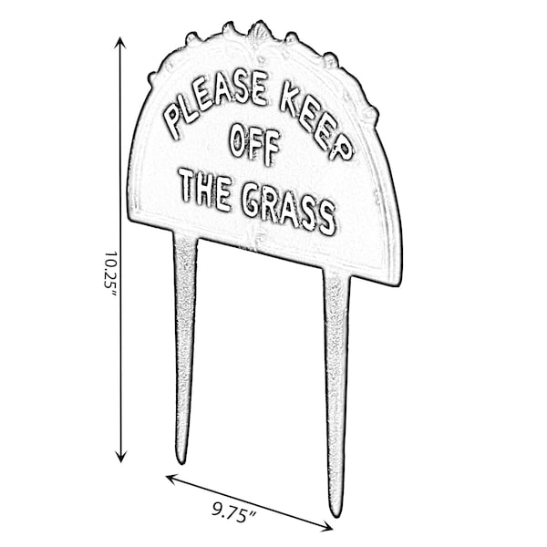 Gardenised Decorative Please Keep Off The Grass Post, Outdoor Warning Ground Cast Iron Stake, Black - QI004531