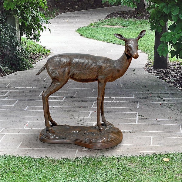 Design Toscano Standing Mother Doe Deer Cast Bronze Garden Statue - AS223681