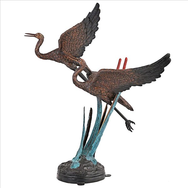 Design Toscano Flying Heron Pair in Reeds Cast Bronze Garden Statue - DD2164
