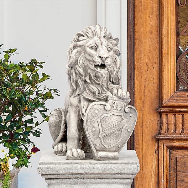Design Toscano Roaring Beasts of Castello di Rocca Lion Sentinel Statue: Left Paw Up - LY372881