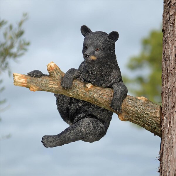 Design Toscano Up a Tree Hanging Black Bear Cub Sculpture: Climbing Bear Cub - KY69869