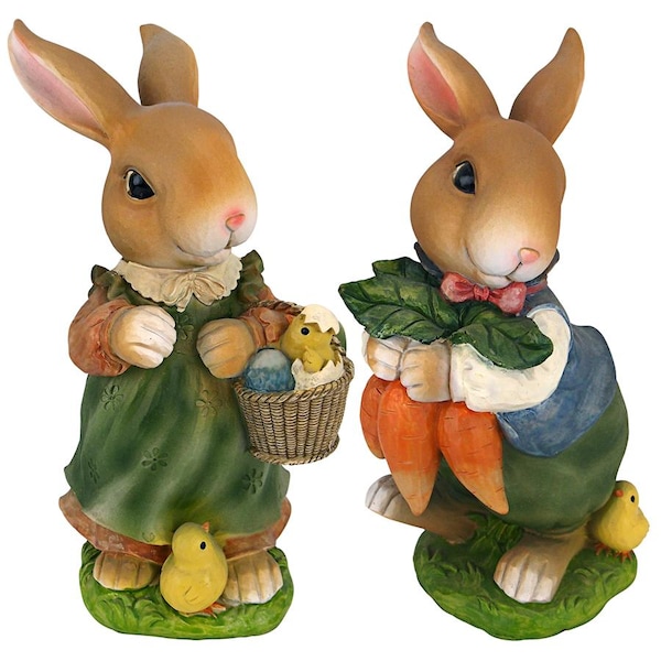 Design Toscano Bunny Hop Lane Mother and Father Rabbit Statues: Set of Two - QM922618