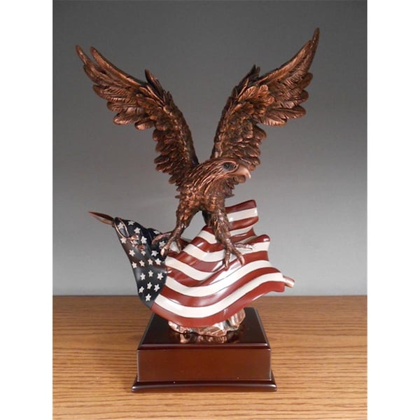 Dwellingdesigns F Eagle With Flag Bronze Plated Resin Sculpture - 9 x 6 x 13 in. - DW2619767