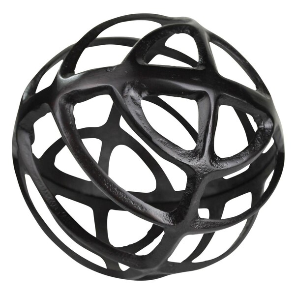 Homeroots 7 x 7 x 7 in. Black Metal Geometric Sphere - 390124