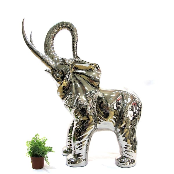 Afd Home Ceramic Elephant Sculpture with Black BaseSilver - 12016312