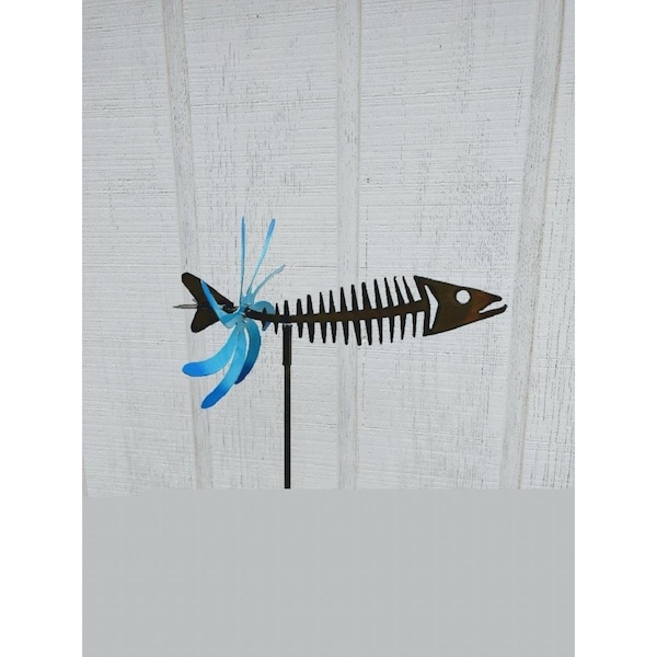 Invernadero Metal Kinetic Yard Art Fish Spinner Double Motion - IN1814850