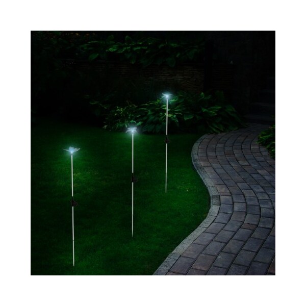 Nature Spring 3-piece Yard Decor, Solar Outdoor LED Stake Butterfly, Hummingbird, Dragonfly Light, Battery Operated - 432274VFO