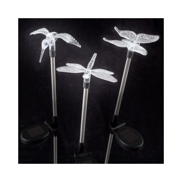 Nature Spring 3-piece Yard Decor, Solar Outdoor LED Stake Butterfly, Hummingbird, Dragonfly Light, Battery Operated - 432274VFO