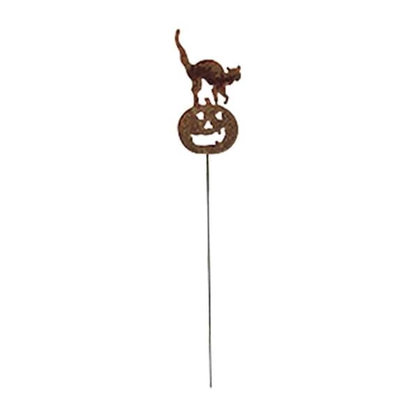 Village Wrought Iron Cat-Pumpkin Rusted Stake - RGS-28