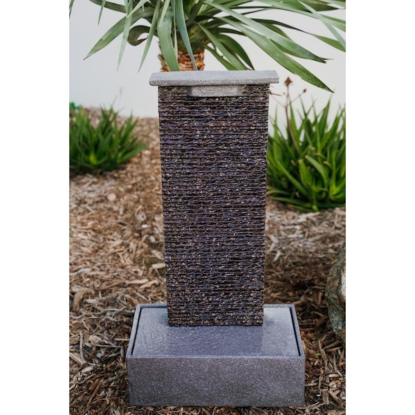 Escenario 32.5 in. Tall Free Standing Ridge Water Fountain with Pedestal - Black - Indoor Outdoor Decor - ES2848622