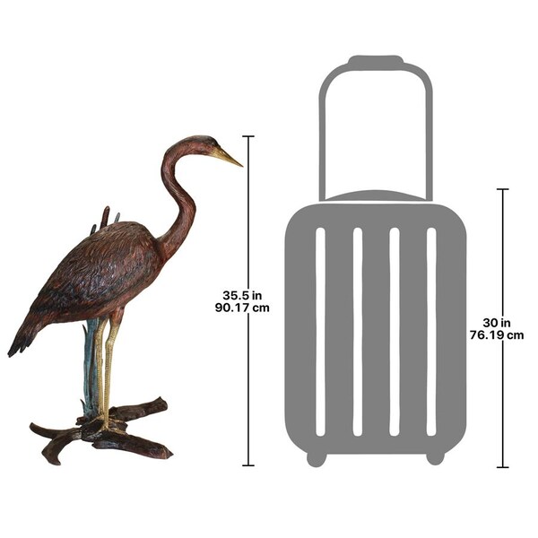 Design Toscano Standing Heron in Reeds Cast Bronze Garden Statue - KW81110