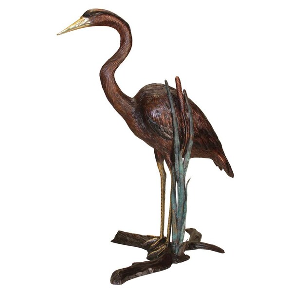 Design Toscano Standing Heron in Reeds Cast Bronze Garden Statue - KW81110