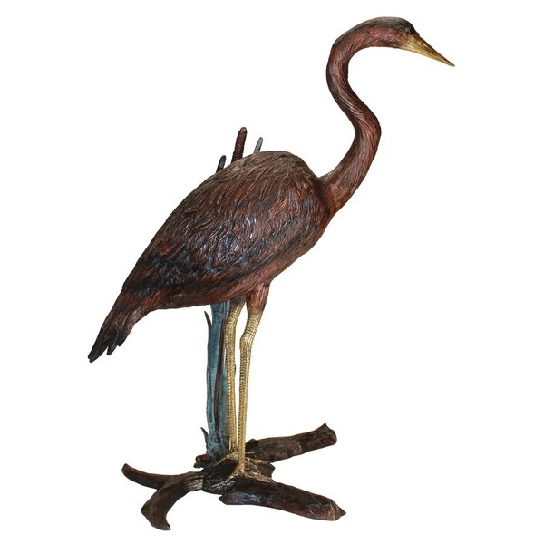 Design Toscano Standing Heron in Reeds Cast Bronze Garden Statue - KW81110