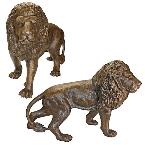 Design Toscano Guardian Lion Cast Bronze Garden Statues: Set of Right and Left - AS922155