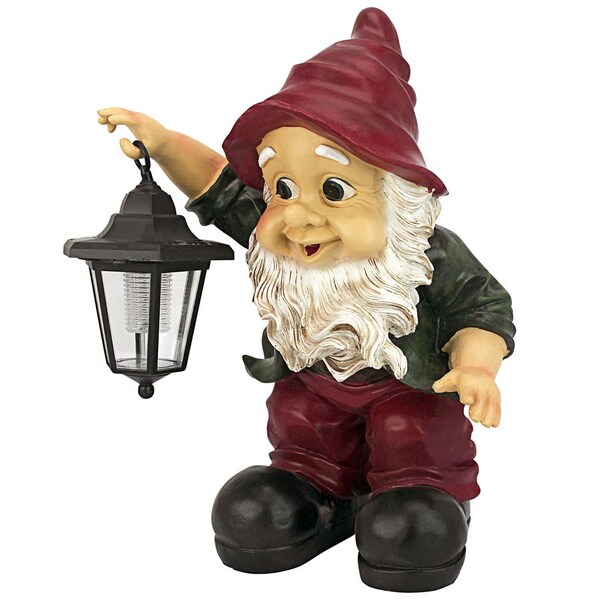 Design Toscano Edison with the Lighted Lantern Garden Gnome Statue - QL30314