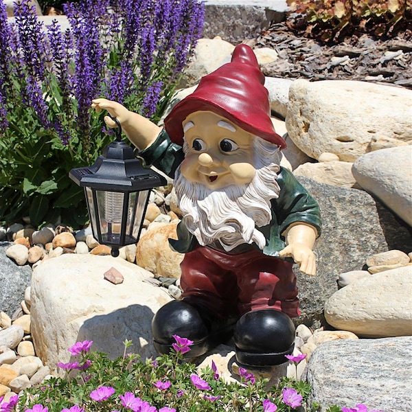 Design Toscano Edison with the Lighted Lantern Garden Gnome Statue - QL30314