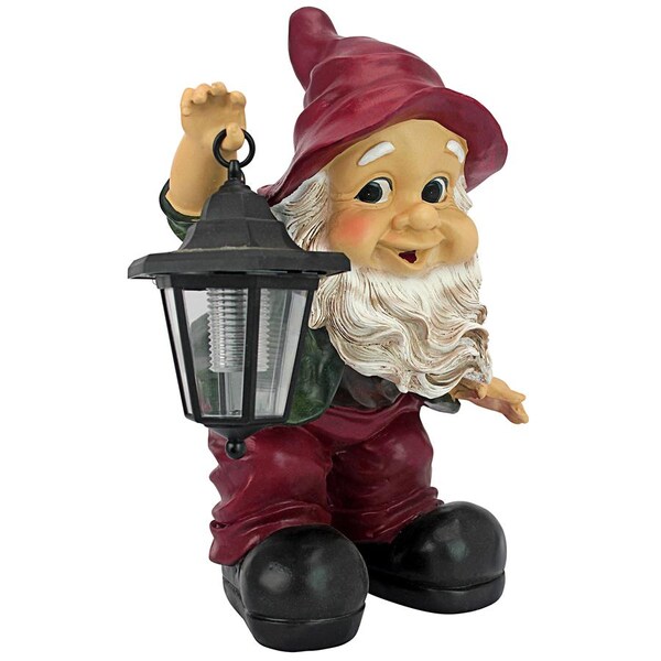 Design Toscano Edison with the Lighted Lantern Garden Gnome Statue - QL30314