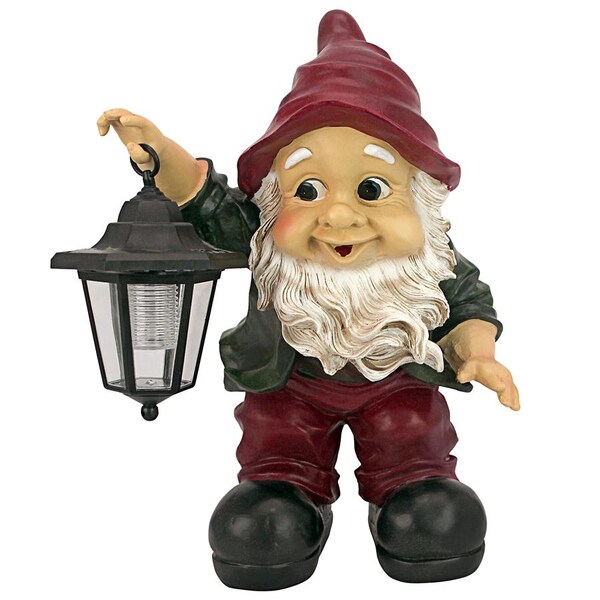 Design Toscano Edison with the Lighted Lantern Garden Gnome Statue - QL30314