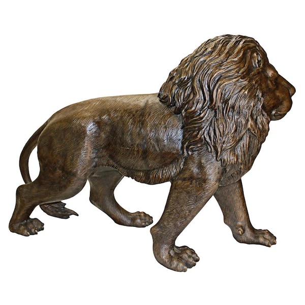 Design Toscano Guardian Lion Cast Bronze Garden Statue: Left Foot Forward - AS221551